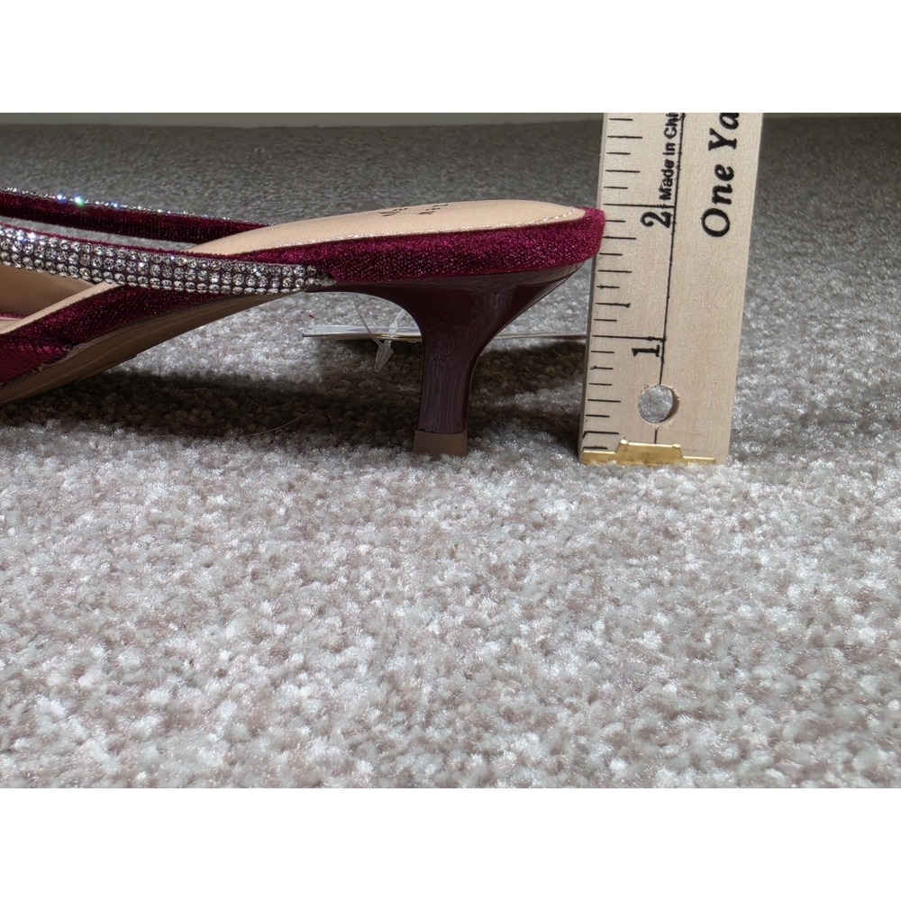 A New Day Womens 6.5 Burgundy Velvet Rhinestone Bow Kitten Heel Mules NWT - Picture 7 of 7